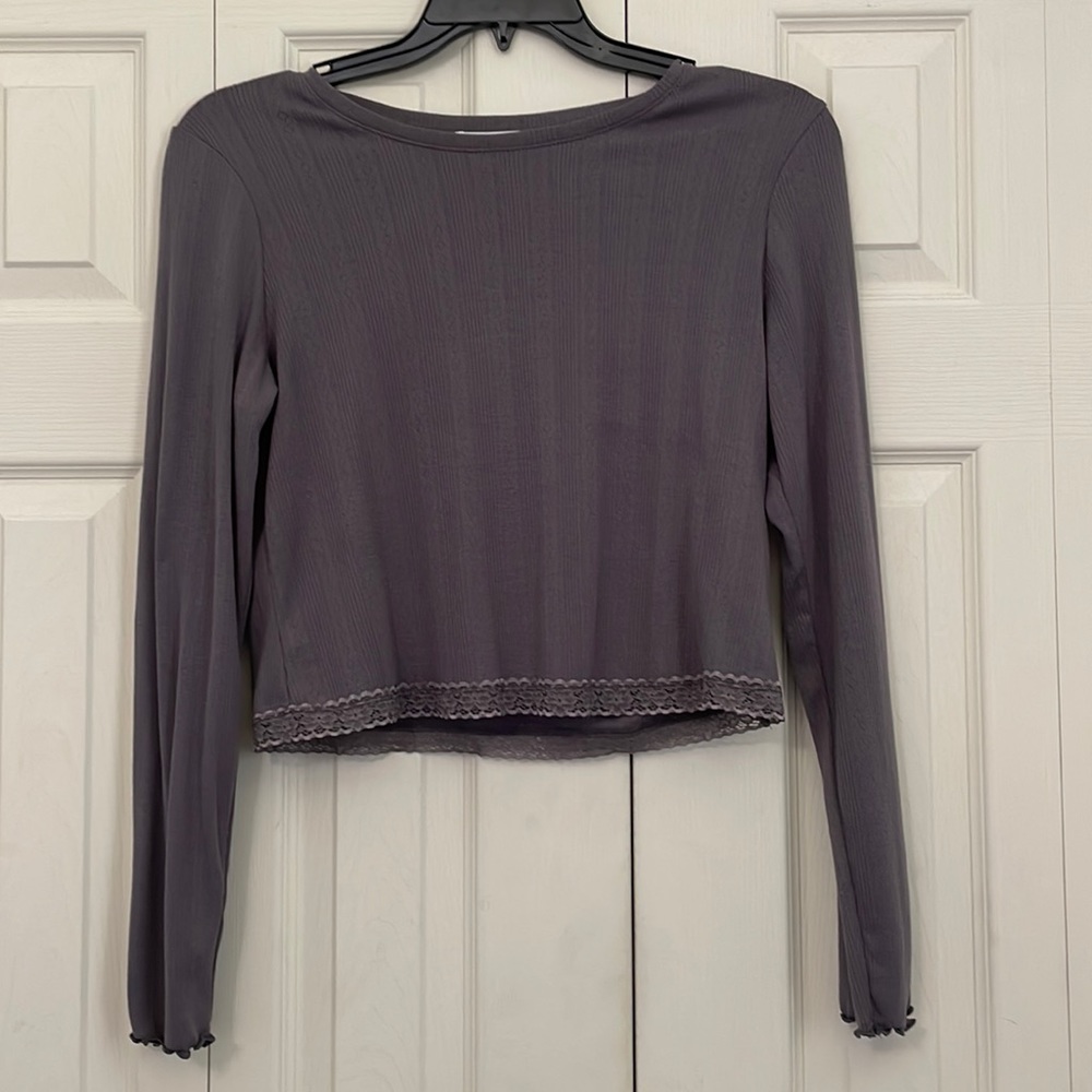 Gray lace bottom crop top